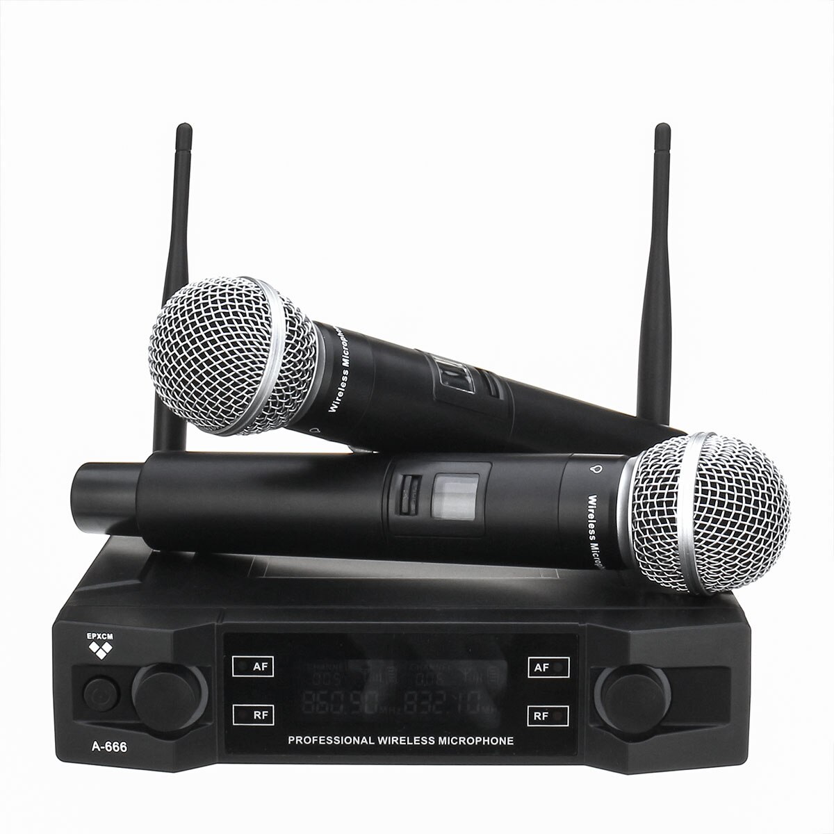 UHF Wireless Microphone System 2 Channel 2 Cordless Handheld Mic Kraoke Speech Party Supplies Cardioid Microphone Black White: Black