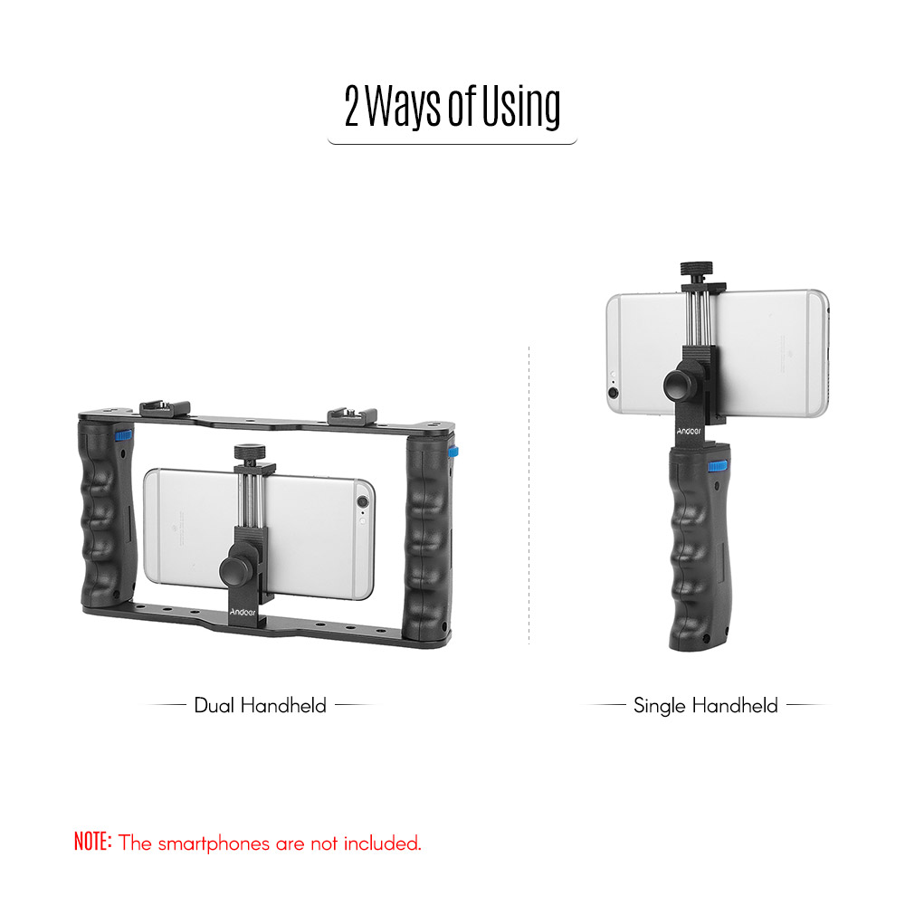 Andoer Dual-Handheld Smartphone Fotografische Halterung Halter Käfig Rig DIY Telefon Video Stabilisator für Smartphones