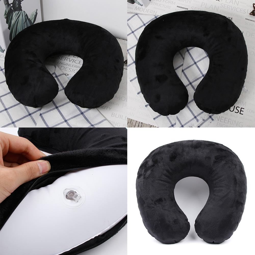 Flocking Plush Fabric Cover Inflatable Pillow Outdoor Travel Cushion U-Shaped Pillow Neck Pillow Travel Accessories Nap Pillow