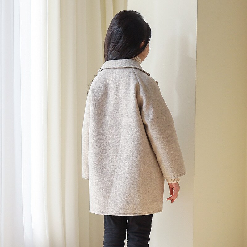 Big Girls Jackets Winter Wool Coat Teens Girls Autumn Overcoat Warm Outerwear Children Button Outerwear