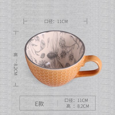 Keramische Handgeschilderde Koffiekopje Creatieve Vintage Cup Cafe Bar Levert Reliëf Persoonlijkheid Ontbijt Cup G001