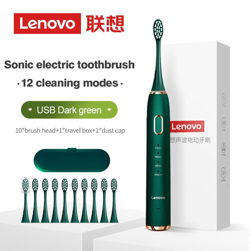 Sonic Toothbrush IPX7 Waterproof 5 Mode 45000 Minute Sterilization Protect Teeth Lenovo Electric Toothbrush: Avocado Green Set 3
