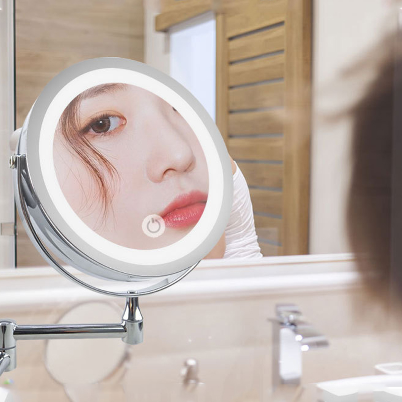 8 inch Wall Mounted Led Makeup Mirror 10X Magnifying Touch Bright Adjustable Bathroom Wall Mirrors Double Sided Vanity Mirror