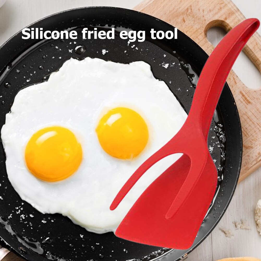 2 In 1 Multifunctional Non-Stick Food Clip Tongs Fried Egg Cooking Turner Pancake Spatula Pizza Barbecue Omelet Kitchen Clamp