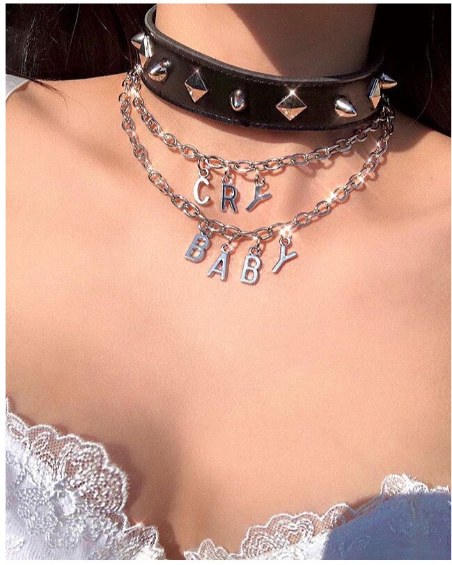 Kobiety płacz dziecko naszyjnik zestaw Streetwear choker biżuteria gotycki naszyjnik listowy kołnierz Gato górnik Femme naszyjnik prezent: kochanie CRY