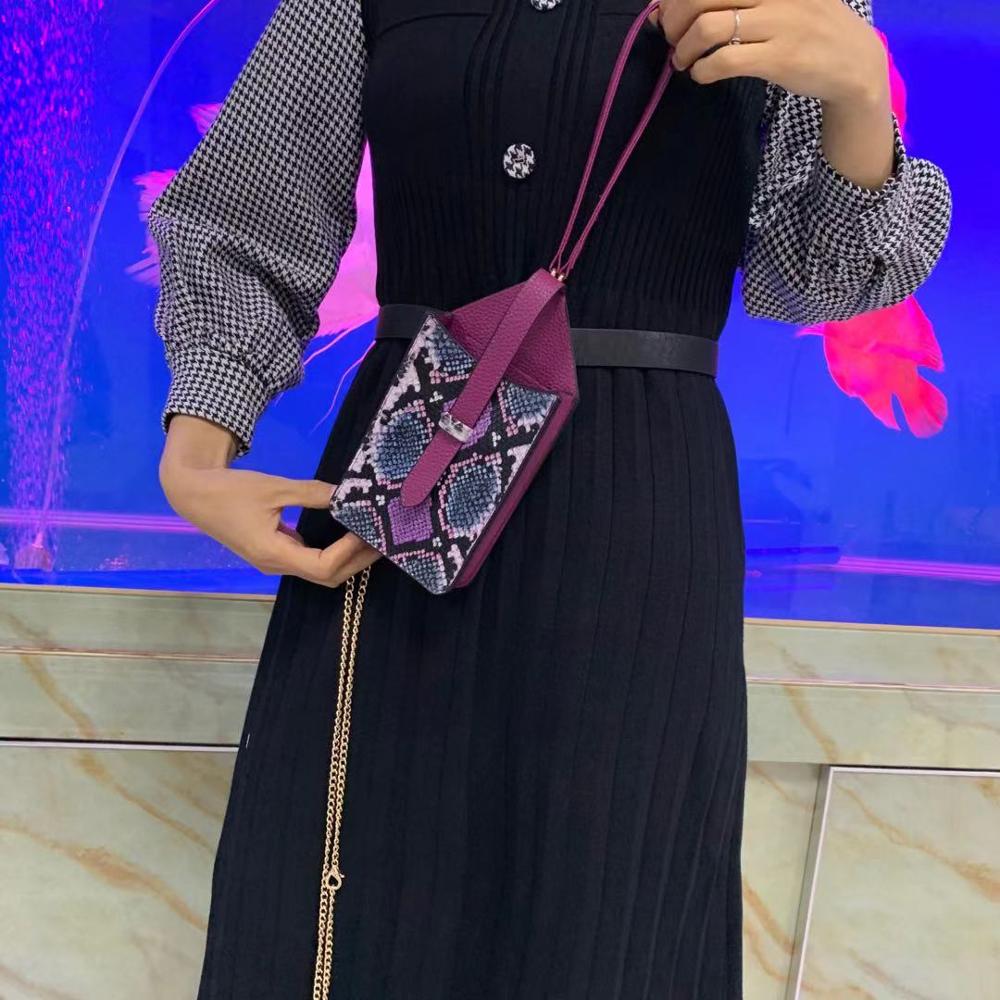 Telefoon Portemonnee Pouch Reliëf Python Patroon Snake Leather Chain Schoudertas Pouch Telefoon Tas Voor Iphone