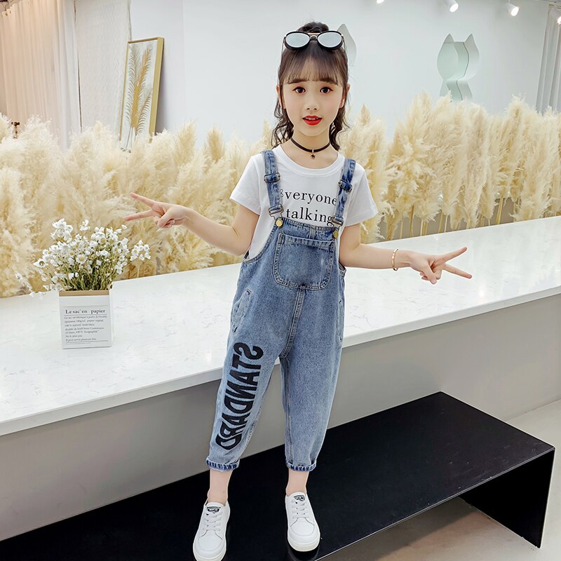 Barn fritidsbyxor barnoveraller kläder barns lösa jeansoverall flickoverall 6 8 10 11 12 år höst vår
