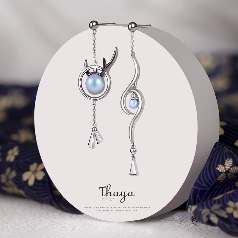 Thaya réel 925 en argent Sterling à la main concepteur Dangle cornes boucle d'oreille femmes de Style japonais pour les femmes bijoux fins