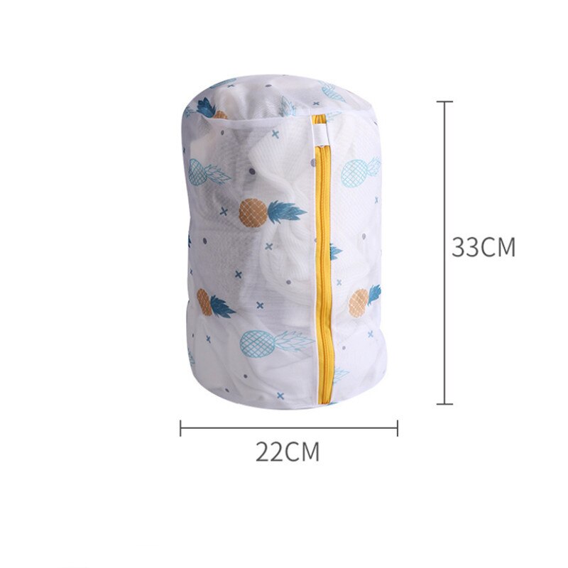 Pineapple Printing Zipper Mesh Laundry Bag Polyester Wash Net For Underwear Sock Washing Machine Pouch Clothes Bra Bags: Cylinder 22x33cm