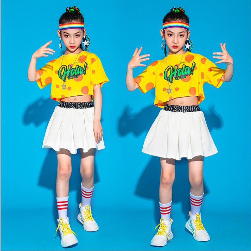 Kids Hip Hop Dacning Clothing Festival Outfits Loose Tshirt Streetwear Mini Skirt For Girls Jazz Dance Wear Costume Clothes Set