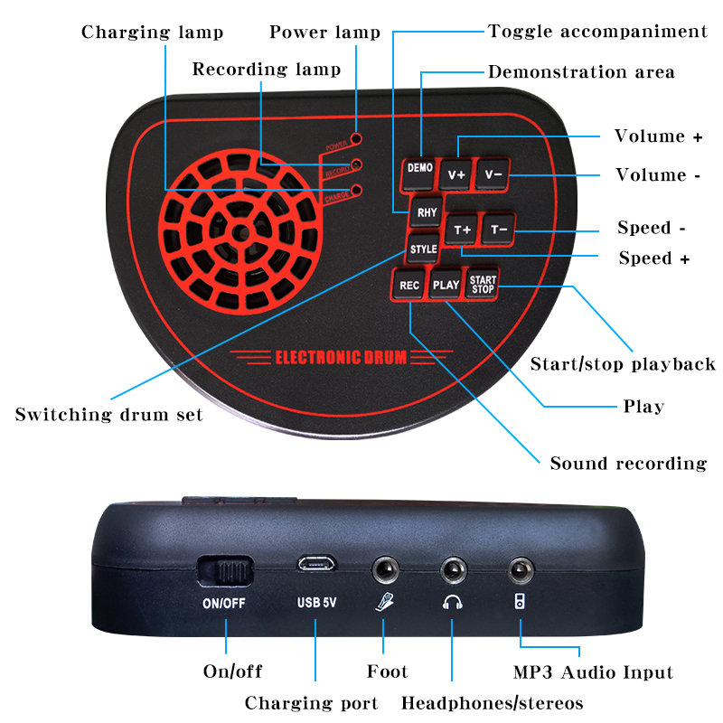 Portable Roll UP Electronic MIDI Drum Set Kits 9 Pads Built-in Speakers Practice