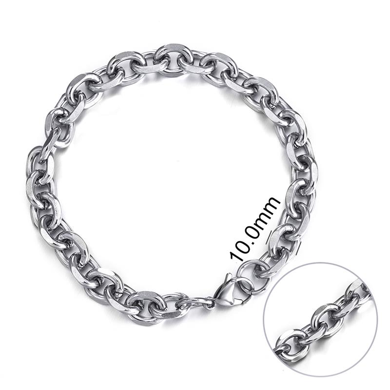 Rvs Cross O Ketting Armband Voor Mannen Zilveren Kleur Rolo Schakelkettingen Kabel Link Op Hand Armbanden Sieraden Accessoires: 10mm Silver / 18 cm