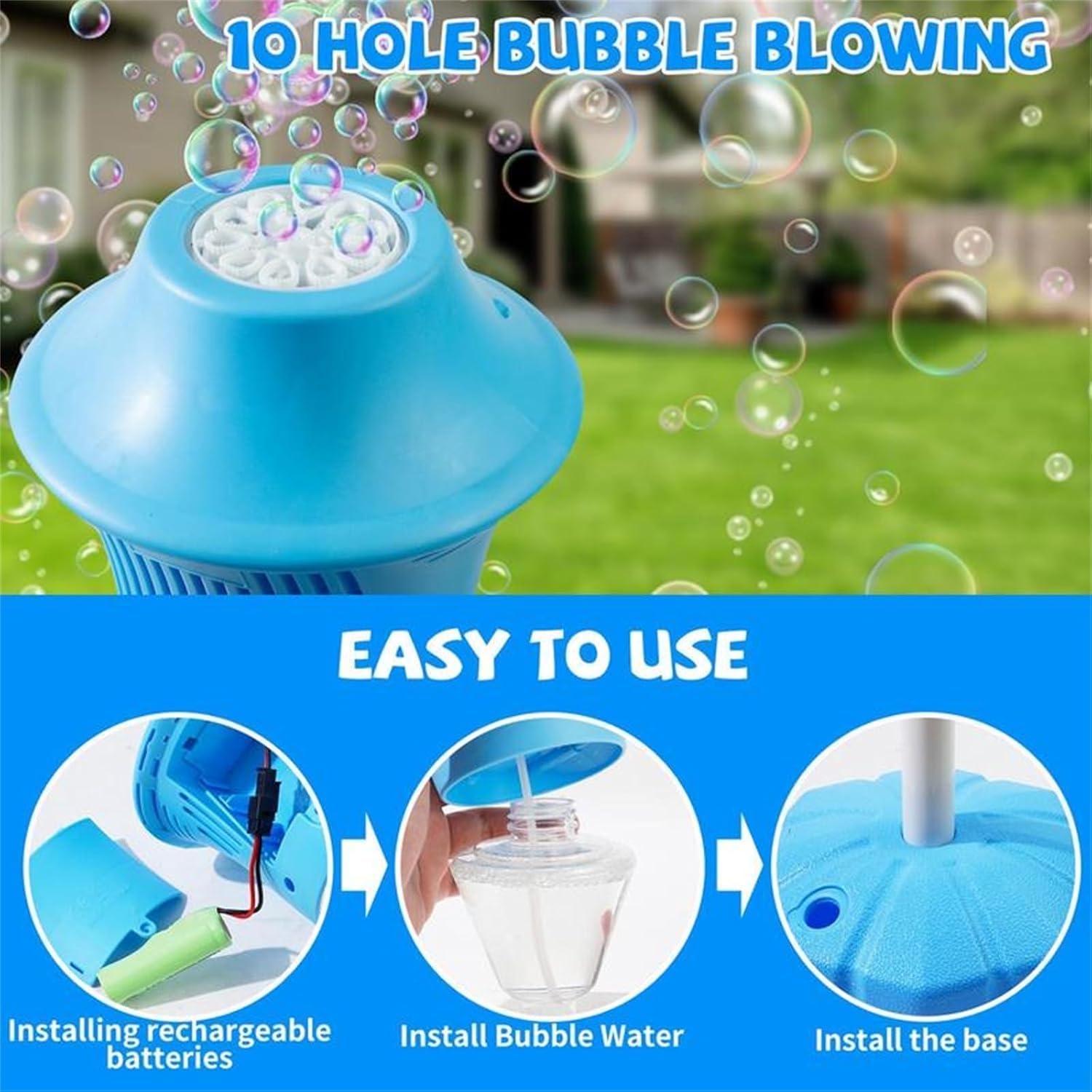 Bubble Torch Garden Lamp Rechargeable Adjustable Bubble Machine with Lights Music Auto Vertical Bubble Machine for Wedding