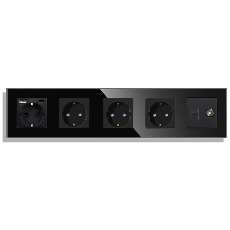 Bingoelec – Triple prise murale Standard ue, panneau en verre blanc noir, pour ordinateur, Internet, Rj45, amélioration de l'habitat: Autre
