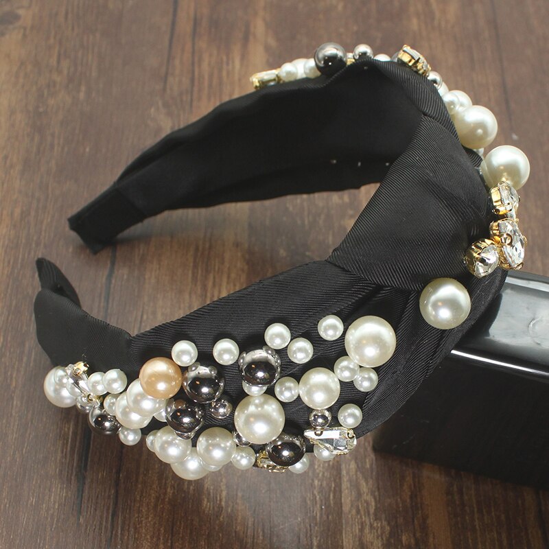Eleganckie nowe modne akcesoria do włosów szeroki boczny pałąk Mix kryształowy barokowy Hairband Center Cross nakrycia głowy dla kobiet wesele: pearl headband