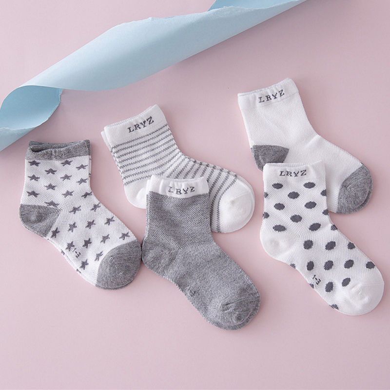 5 Pairs Baby Boy Girl Cotton Cartoon Socks NewBorn Infant Toddler Kids Soft Sock Gray Color 0-6Y