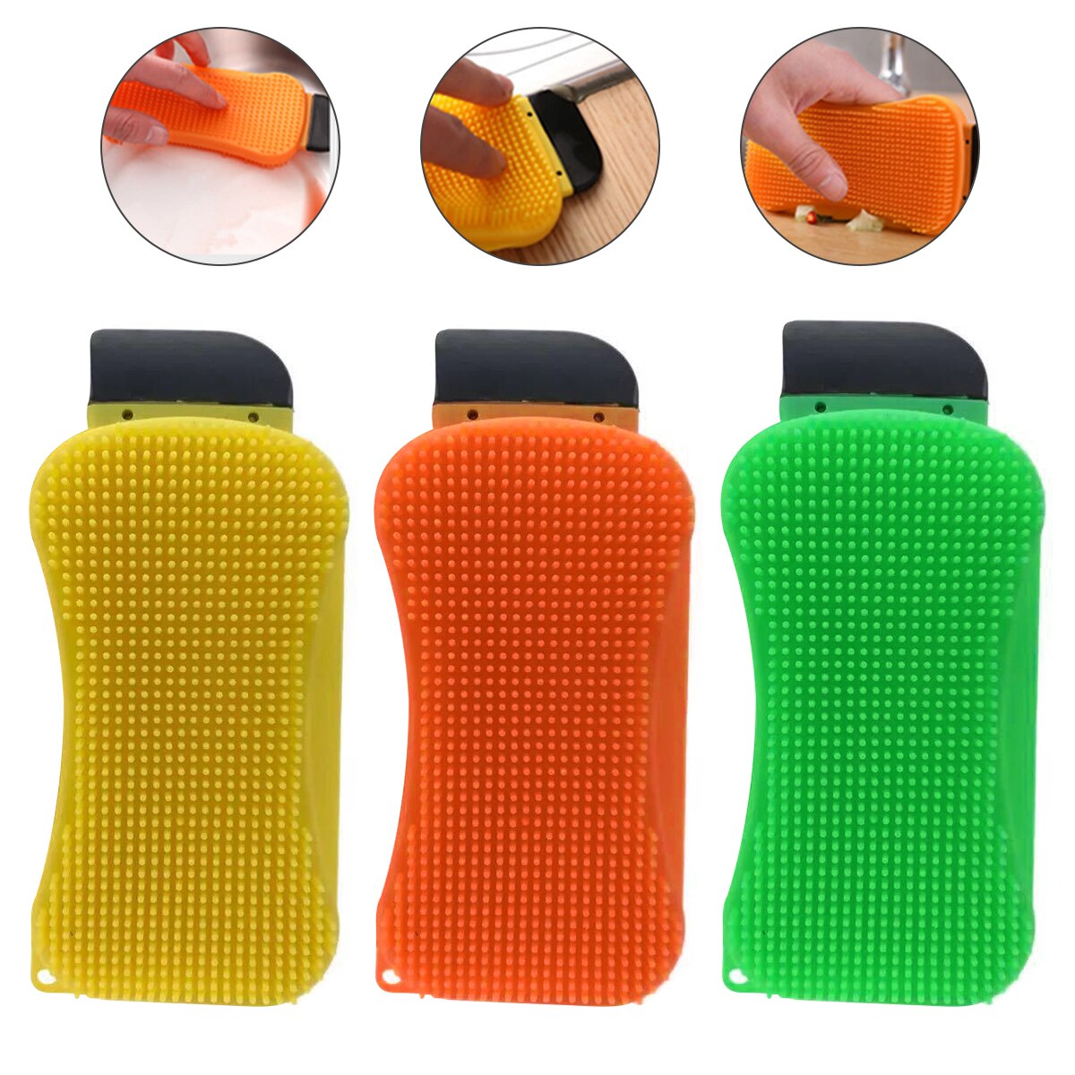 1/3 pièces 3 en 1 éponge héros Silicone brosse de nettoyage multi-fonction cuisine Silicone éponge ménage nettoyage outils: 3pcs
