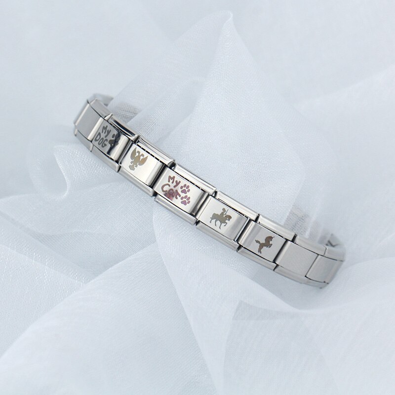 Hapiship Beliebte Einhorn Alpaka Katze Hund Fußspuren Charme Verbindet Fit 9mm Edelstahl Armband Schmuck, Der DJ197