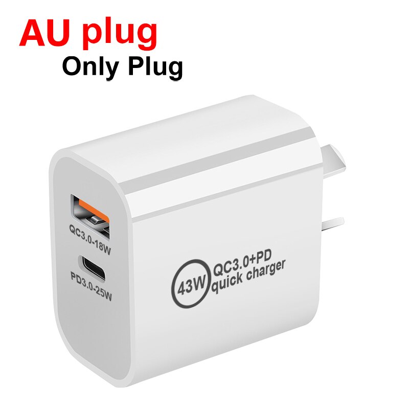 PD Charger 43W QC3.0 Quick Charge3.0 USB Type C Fast Charger for iPhone 13 Pro Max 12 11 Xiaomi HUAWEI Samsung Phone UK/AU/EU/US: AU plug