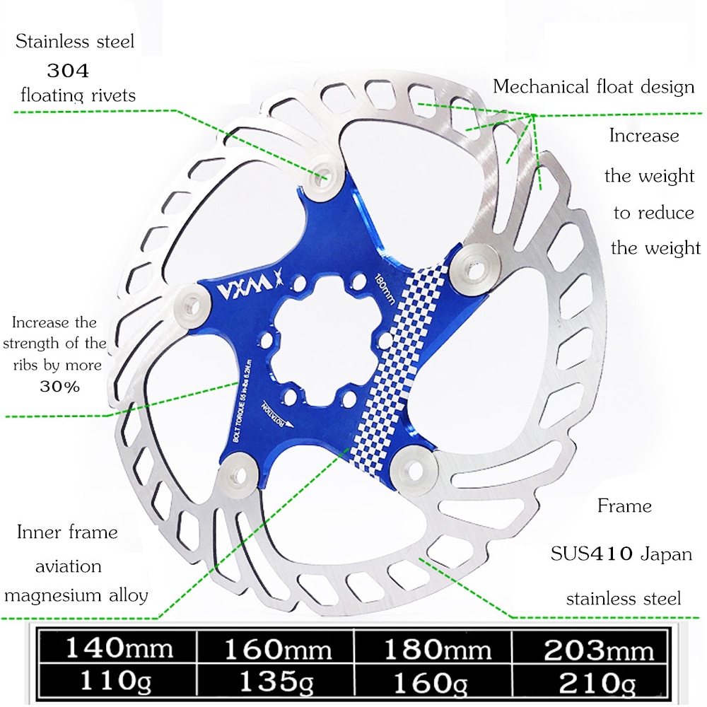 VXM Bicycle Floating brake disc float/ultralight MTB bike brake pads six hole disc rotors 140/160/180/203mm Bicycle parts