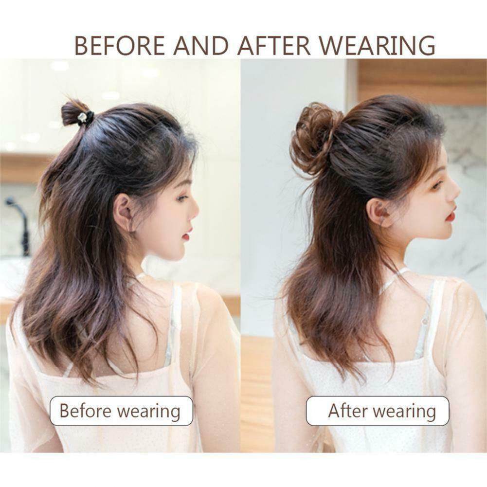 Girl's Donut Hair Bun synthetic Wrap On Messy Bun Mini Hair Bun Extension Curly Chignon Claw Clip Hairpiece Topknot Accessory