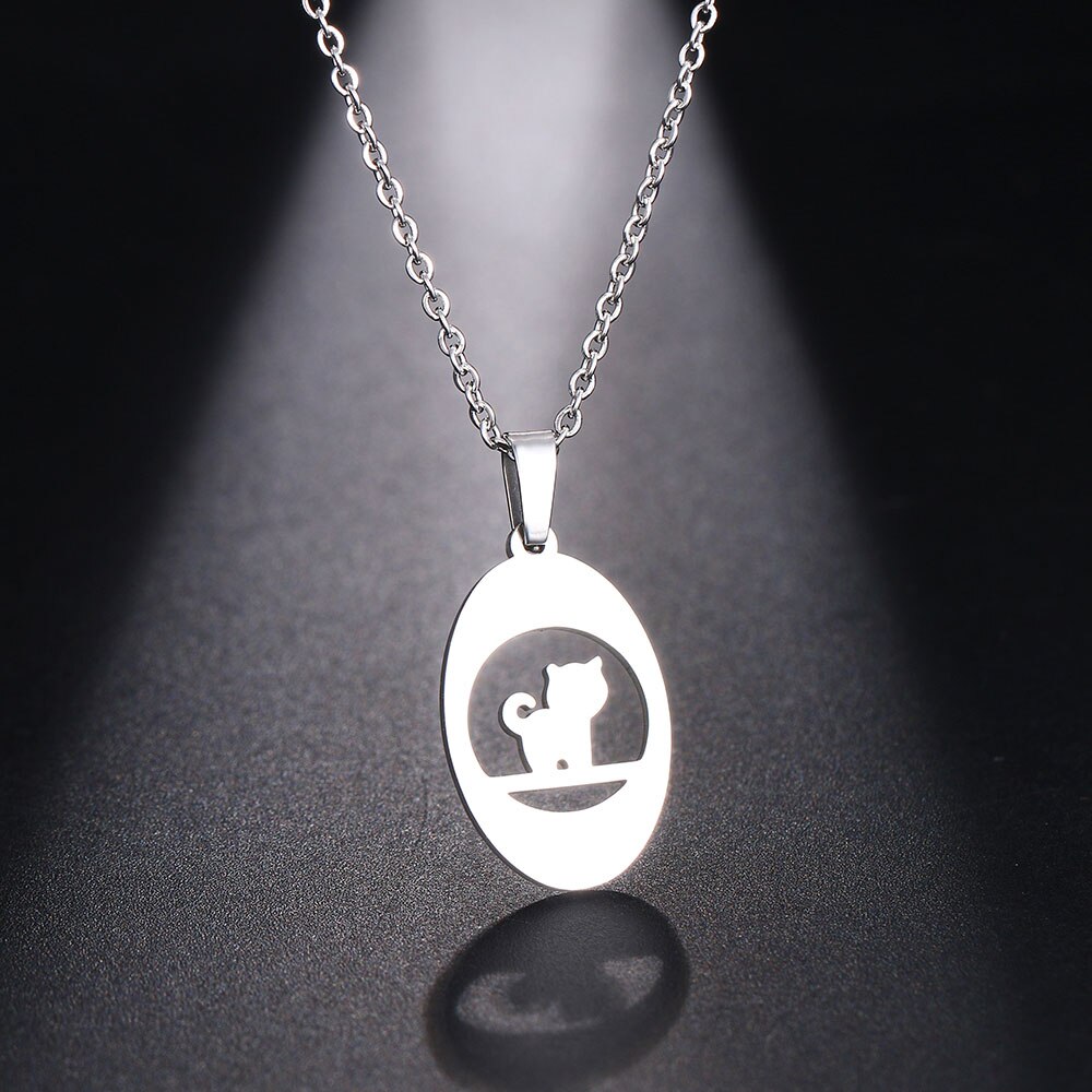 Dotifi Rvs Ketting Voor Vrouwen Man Denken Kat Hanger Choker Ketting Engagement Sieraden: Silver