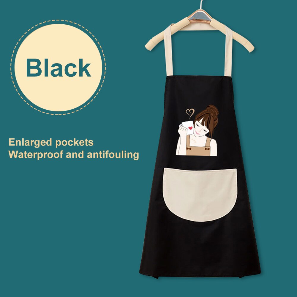 Hand Towel Apron Waterproof Stain Home Kitchen Cooking Waist Korean Cute Bear Hanging Neck Towel Apron Oversleeve: black without towel