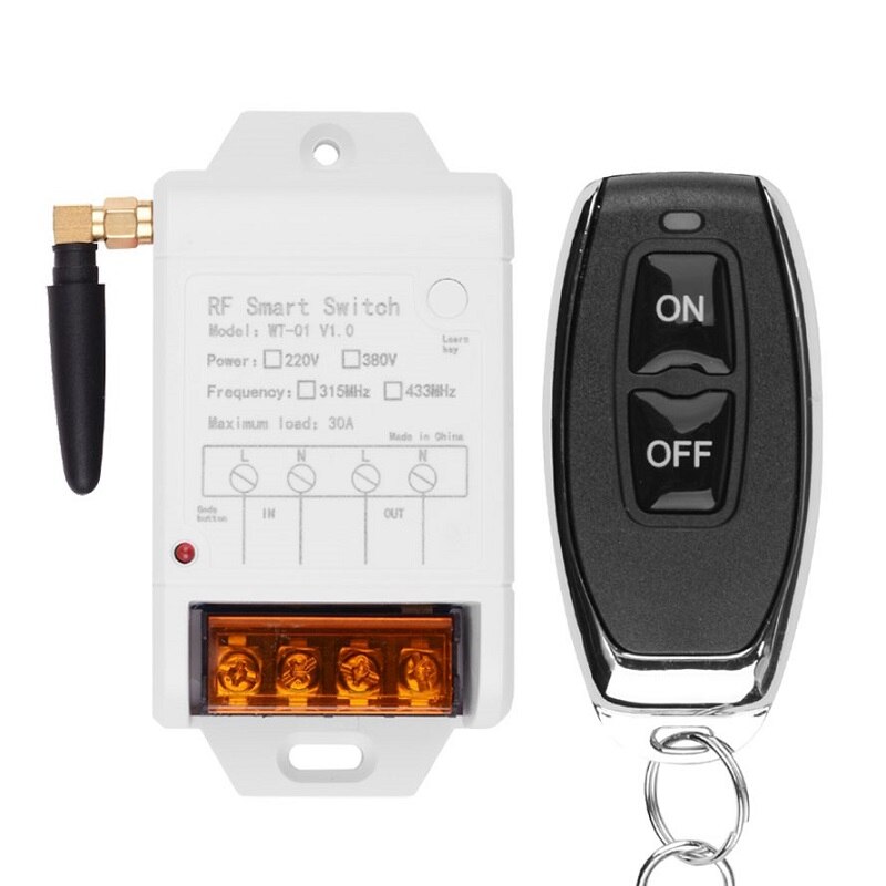 Industrial AC 220V 380V 1CH 30A Wireless Remote Control Switch Receiver + Transmitter For Water Pump LED Light Garage Door: WHITE