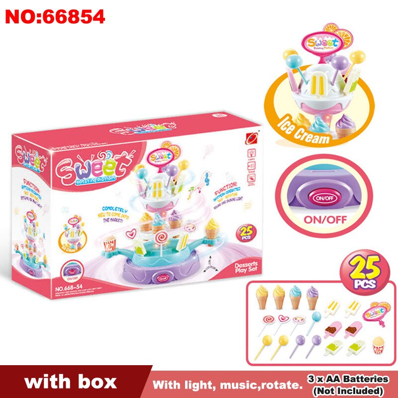 QWZ Pretend Play Kitchen Toys For Children Oyuncak Super Funny Icecream Candy Car With Light Music Rotatable Toy For Girl: 66854 with box