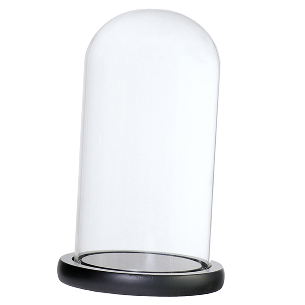 Træbund glas cloche kuppel dæksel display centerpiece bordplade dekoration glas kuppel med base: Sort d