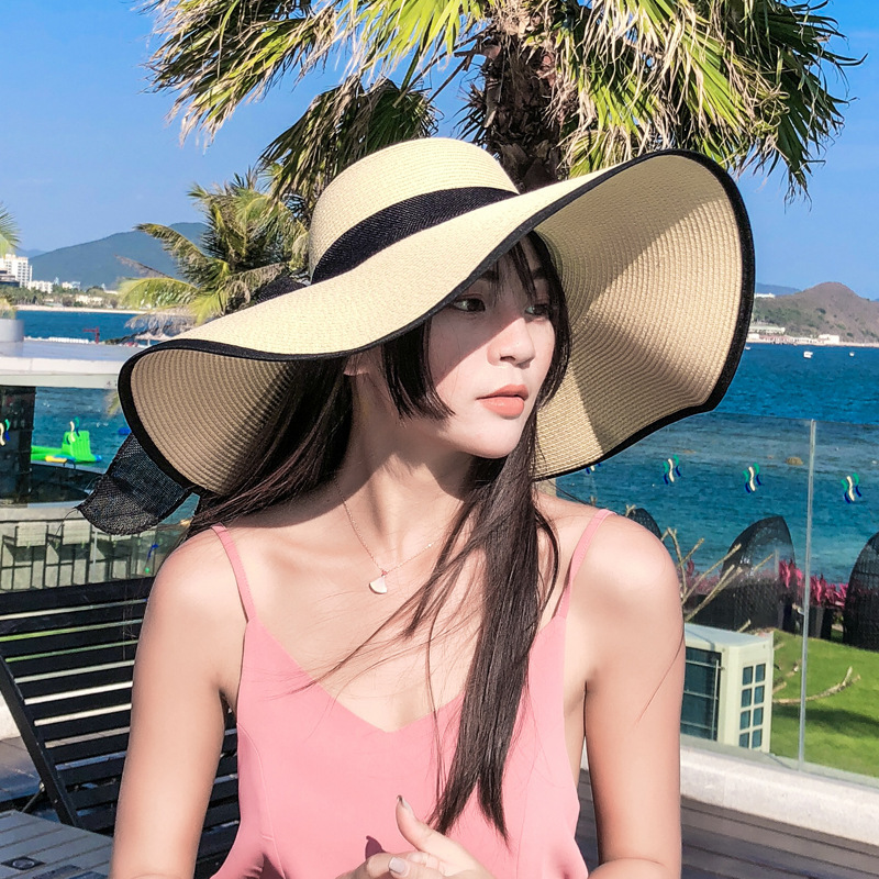 2022 new sun hat summer sun protection cappello a tesa larga pieghevole cappello da spiaggia all&#39;aperto equitazione protezione solare protezione UV cappello femminile: beige black