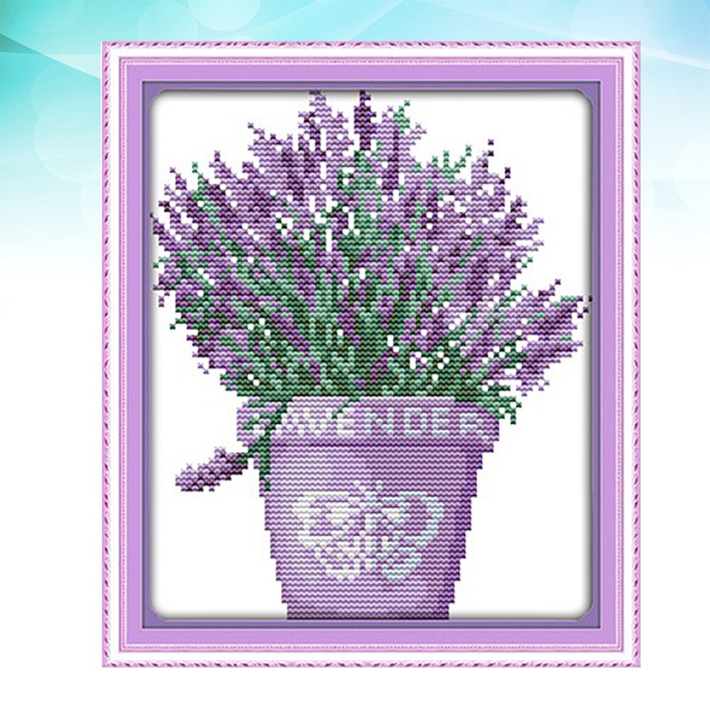 1 Set Lavendel Bonsai Patroon Borduren Materiaal Set Diy Kruissteek Praktijk Accessoires Voor Diy Maken Violet (Borduurwerk