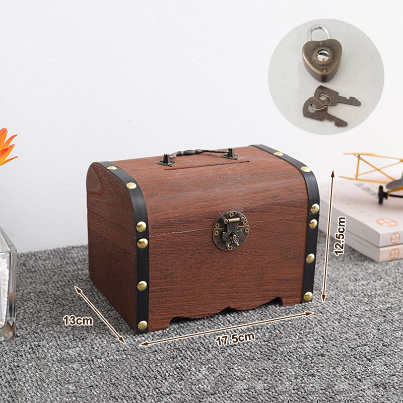 Cofre del Tesoro de madera con cerradura, organizador de hucha, caja de almacenamiento del Tesoro Vintage, caja de ahorro para decoración del hogar, 1 Juego