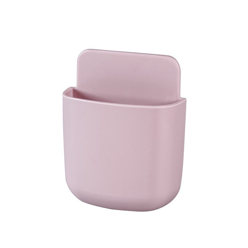Round/ Square Wall Mounted Remote Storage Box Portable Home Device Remote Control Storage Box Organizer ABS Desktop Phone Shelf: round pink