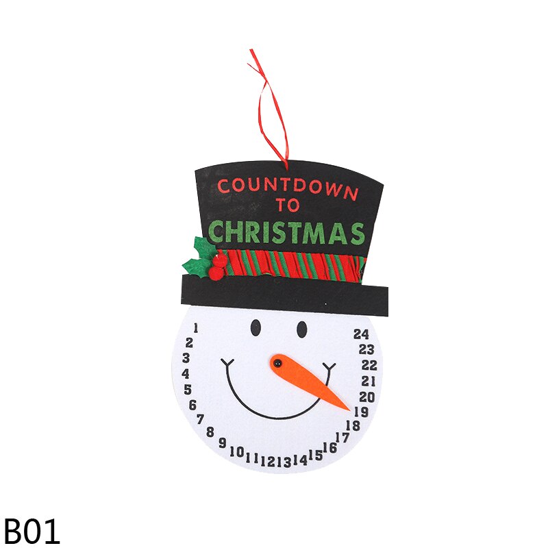 Christmas Timer Countdown Calendar Wall Hanging Pendant Santa Claus Snowman Calendars Clock Year Decor Home Ornament: B01