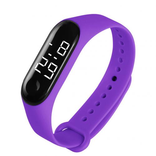 M3 Children Solid Color Adjustable Strap LED Digital Electronic Wrist Watch: Purple