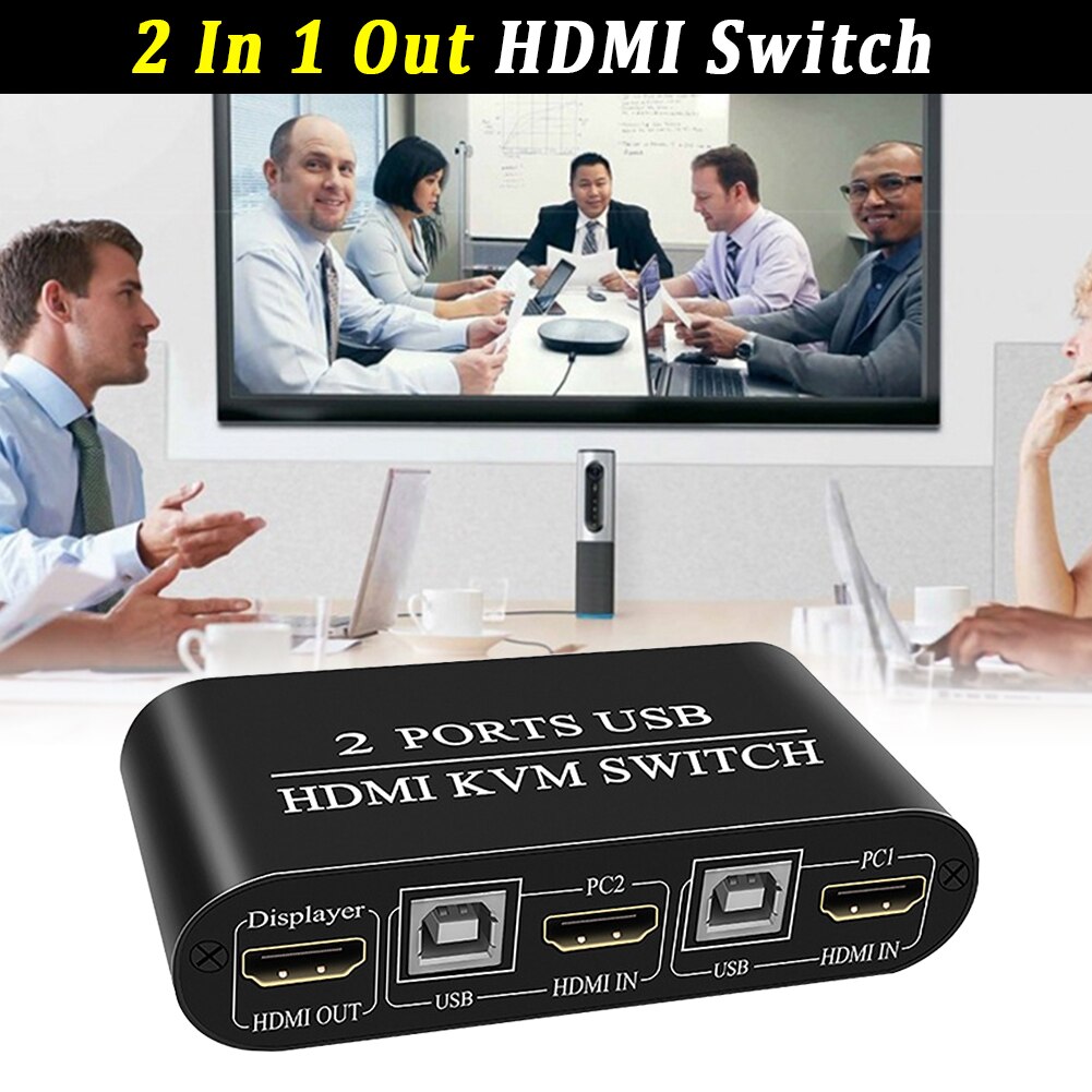 HDMI KVM Switch Aluminum Alloy Dual USB For Printer 2 In 1 Out Universal Meeting Fast Speed Sharing Home Office Plug And Play
