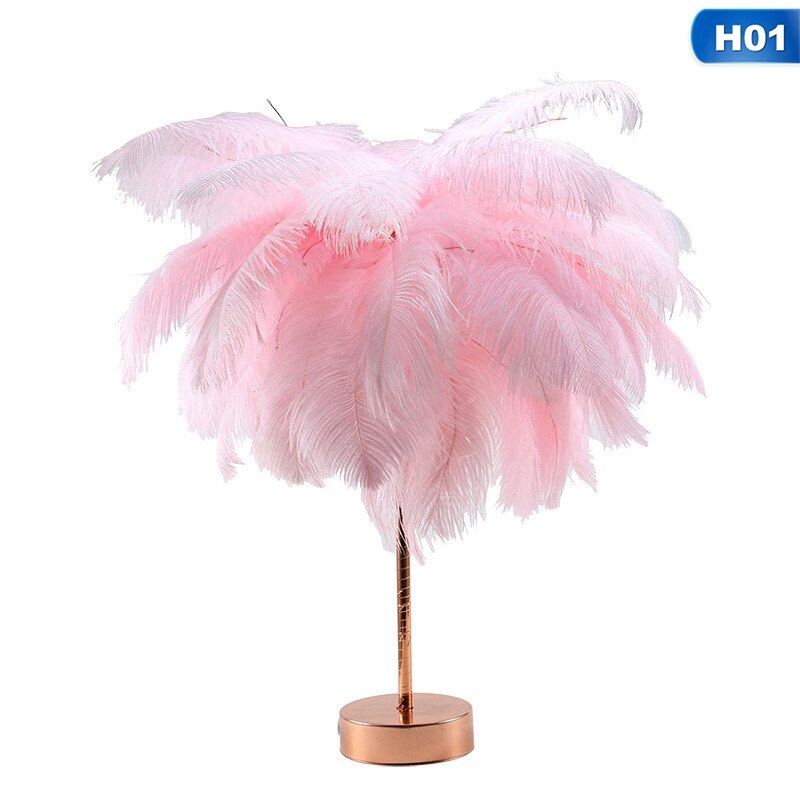 Bricolage plume lampe de Table blanc lumière arbre plume abat-jour fille LED mariage lumières décoratives rose: H01