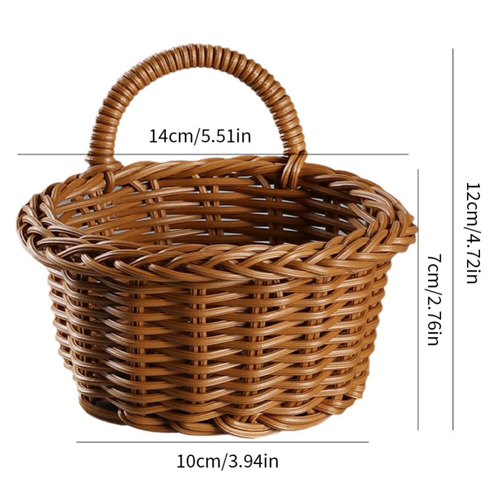 Cesta de paja decorativa montada en la pared, florero de mimbre tejido colgante, maceta, cestas de almacenamiento de mimbre para césped, estante de almacenamiento para jardín: Caqui oscuro