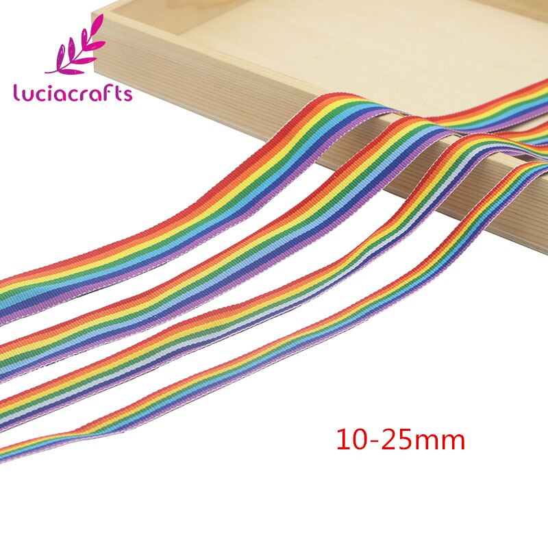 Lucia Ambachten Multi Size Regenboog Kleur Streep Grosgrain Lint Voor Diy Bow Ambachten Cadeaupapier S0603: Mixed 8y