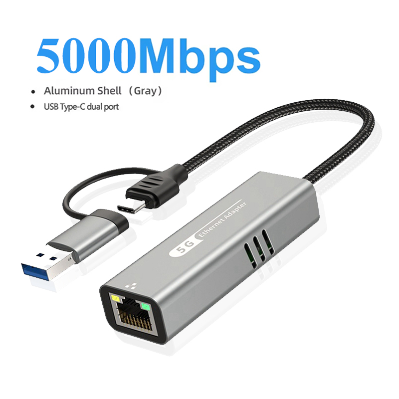 USB to 5Gbps Ethernet Adapter USB3.2 to RJ45 RTL8157 Chip Network Converter Support 5G/2.5G/1G/100Mbps for PC Windows 11 Laptop: black