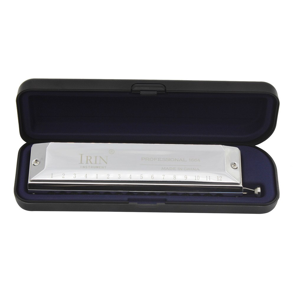 Armónica cromática de 16 agujeros y 64 tonos, instrumento de viento con llave de lengüeta para amantes de la música, con caja de almacenamiento de paño de limpieza