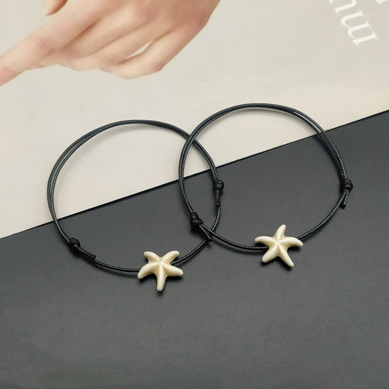 2- piece/loose rope bracelet for men and women, blue and white starfish design, couple's hand bracelet for boyfriend, adjustable lucky bracelet: C