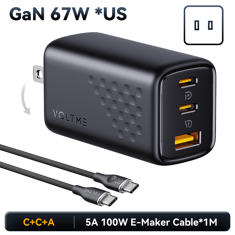 VOLTME 67W GaN chargeur Charge rapide 4.0 PD3.0 Charge rapide Type C chargeur pour Macook iPhone 15 14 13 Pro Max Samsung S23 Xiaomi: DE
