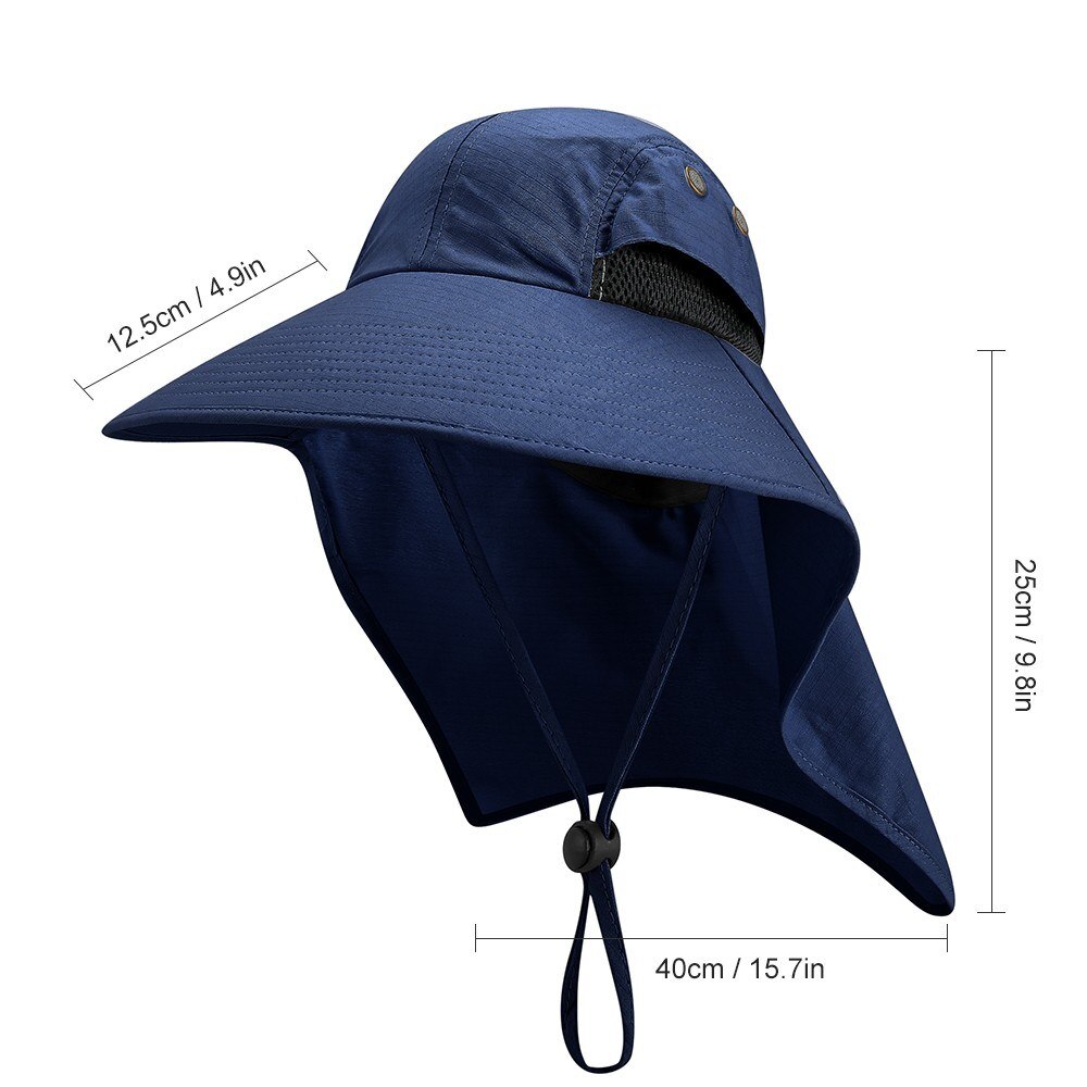 Fishing Cap Wide Brim Unisex Sun Hat with Neck Flap Adjustable Drawstring for Travel Camping Hiking Boating