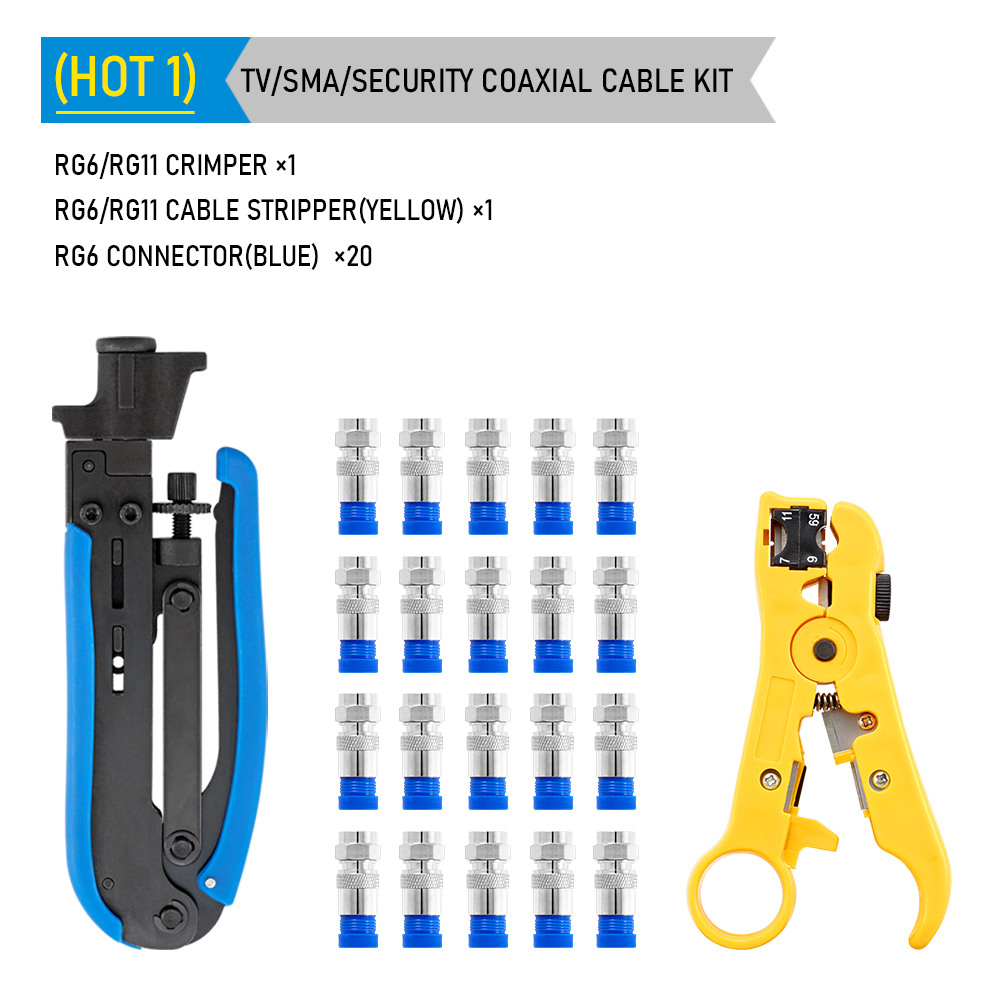 RG6 RG59 RG7 RG11 Wire Stripper Crimper Tool Kit Coaxial Cable Crimping Pliers Set With F BNC Compression Connectors: Red