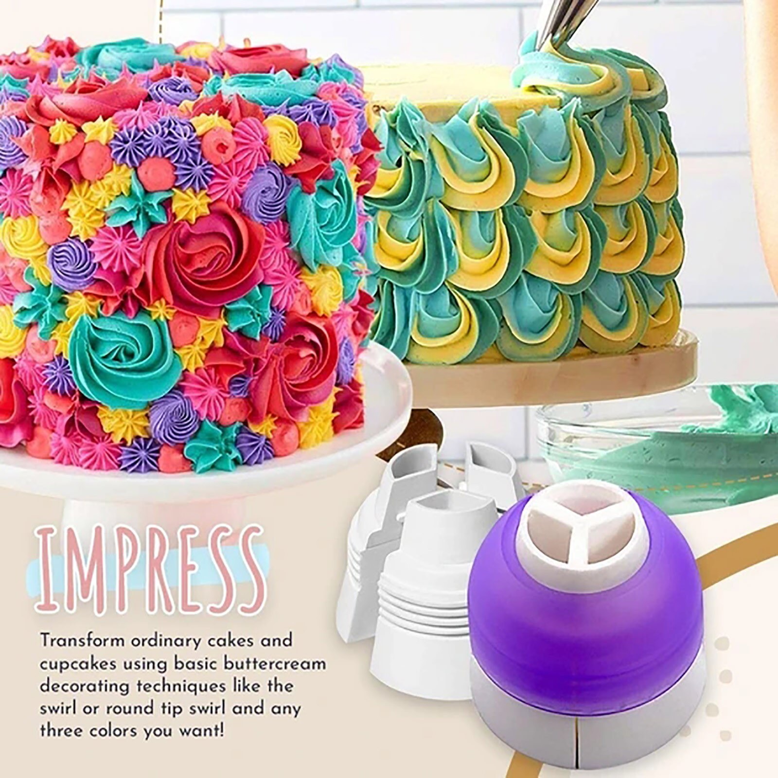 1pcs Large Size Baking Tri-color Coupler Decorating Tool Fondant Cake Decorating Bag Converter For Icing Piping Nozzles 5