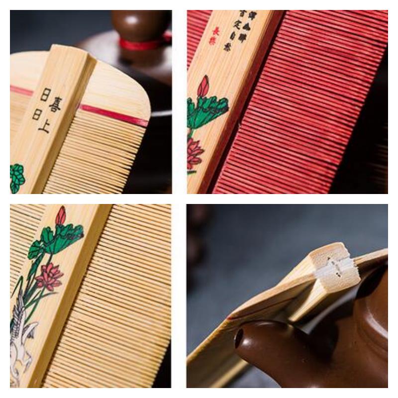 Chinese Traditional Bamboo Double Sided Lice Comb Handmade Dense Comb Rose Remove Itching Scraping Head Flea Cootie Combs