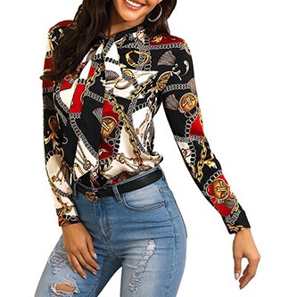 Blusa informal de manga larga para mujer, blusa con estampado de cadena a la , modelo explosión: M