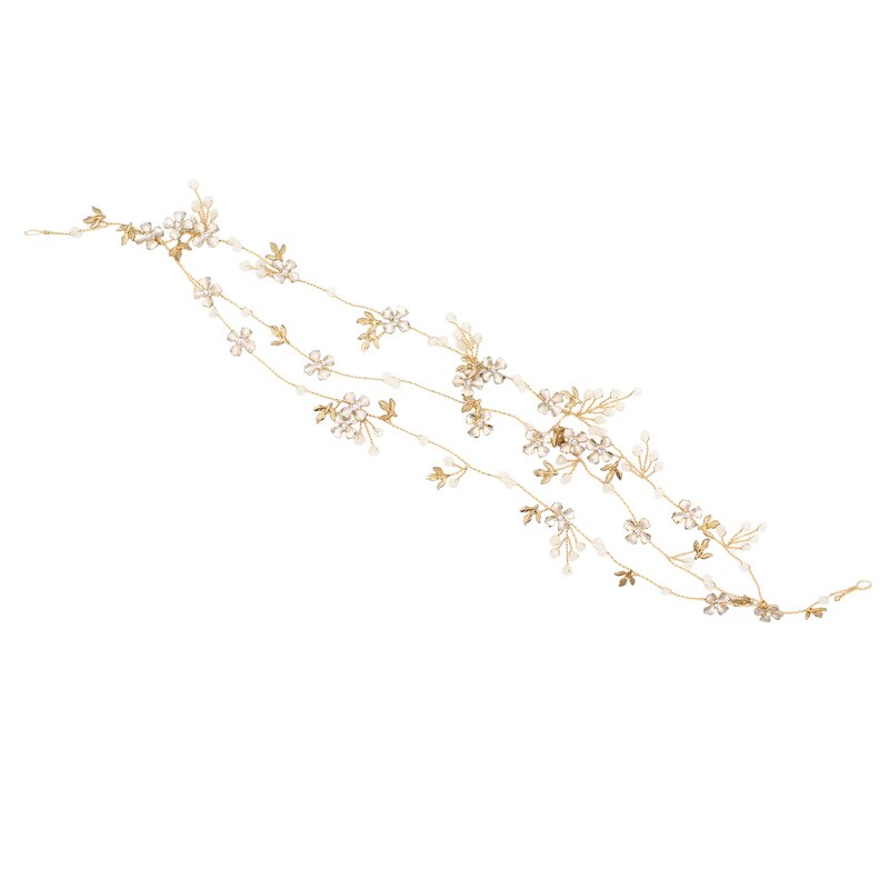 O351 delicate gouden bladeren en kunstbloemen bruidsparels haarband bruidskapsel